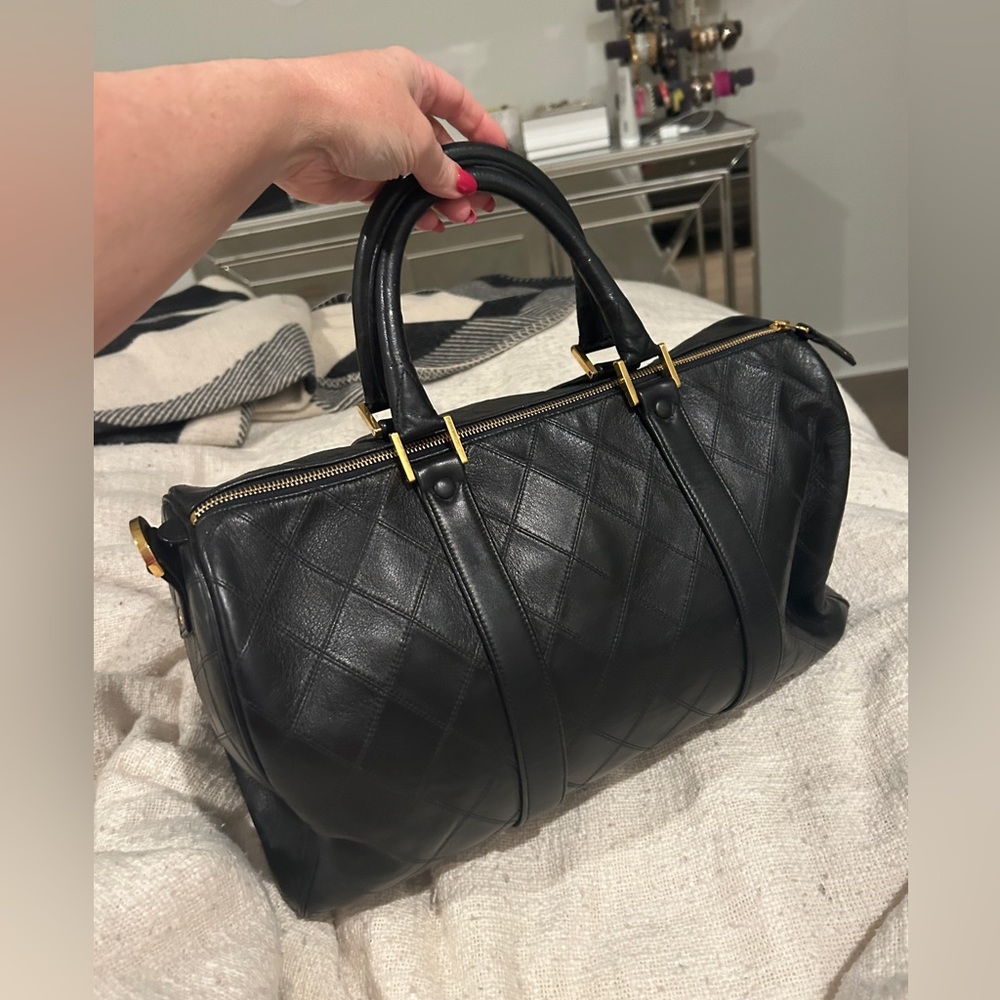 Chanel Black Leather Double Stitch Speedy Duffle